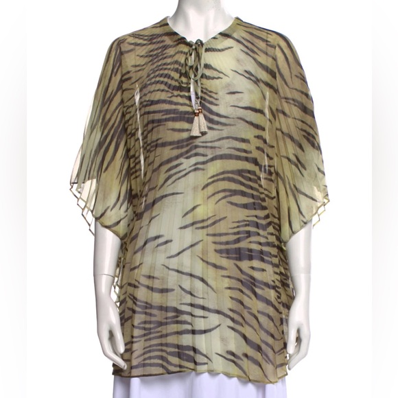 Etro Tops - Etro Funky Zebra Print Animal Pattern Shawl Poncho Pleated Blouse Top Size Large